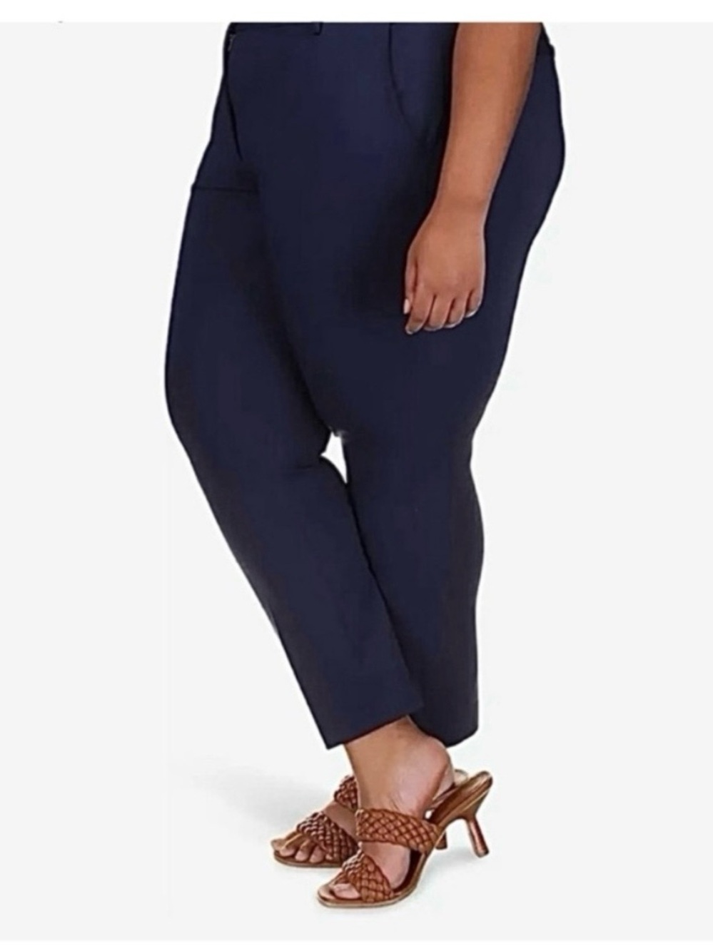 MICHAEL Michael Kors- Navy Fly Front Pintuck Ankle Pants. Size: 18W
